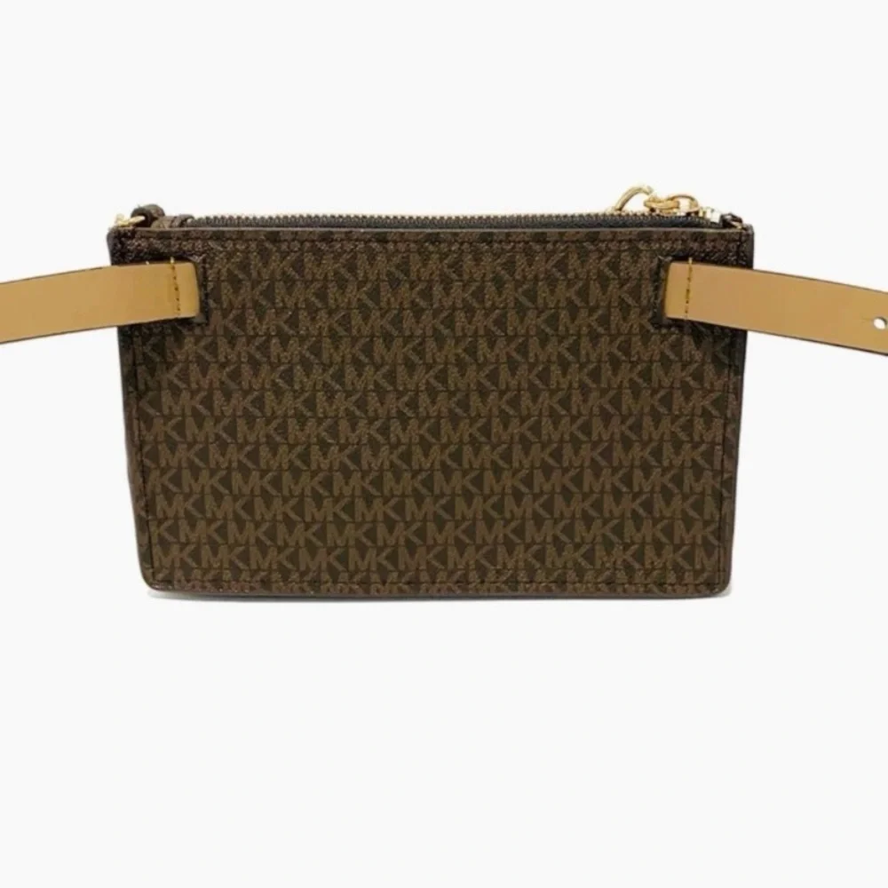 Michael Kors Brown Logo Belt Waist Bag With Gold Chain NWT